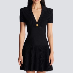 balmain v-neck ribbed knit dress